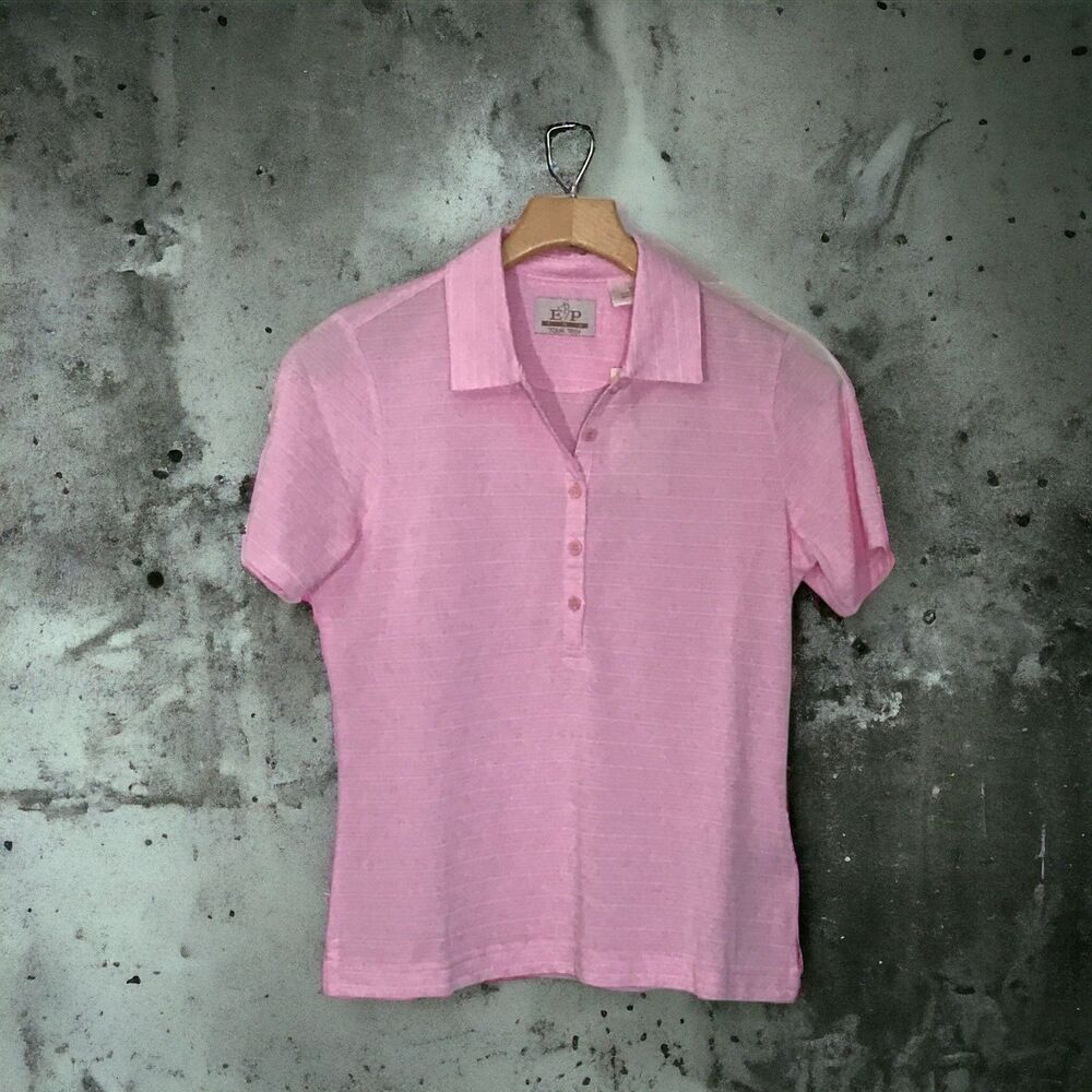 EP Pro Women's GOLF Short Sleeve Polo Shirt Pink White Stripes S NWT !